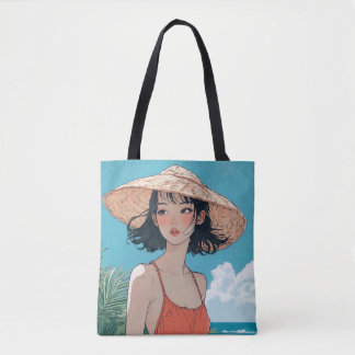 Summer Beach Girl Anime Tote Bag Tygkasse