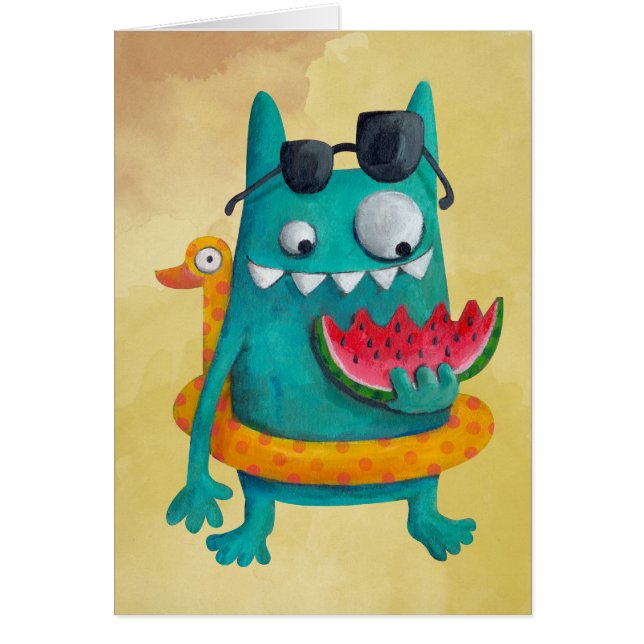 Summer Beach Monster Hälsningskort (Framsidan)
