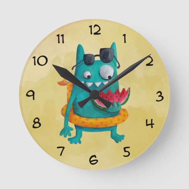 Summer Beach Monster Rund Klocka (Framsida)
