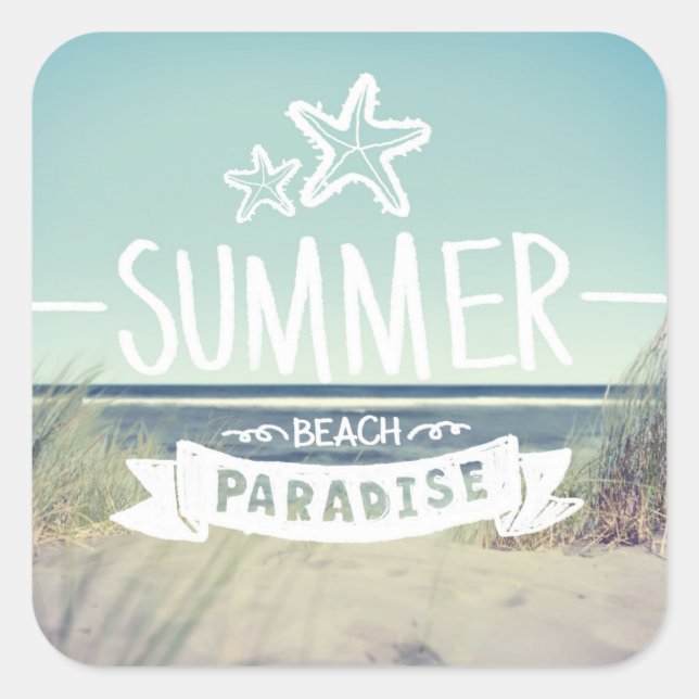 Summer Beach Paradise Fyrkantigt Klistermärke (Framsida)