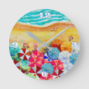Summer Beach Parbrellas Round Clock Rund Klocka