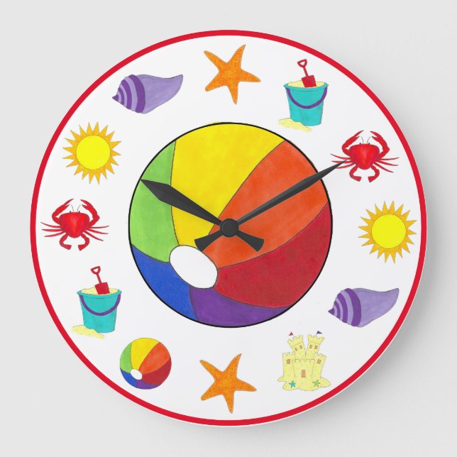 Summer Beach Party Sandcastle Starfish Beachball Stor Klocka (Framsida)