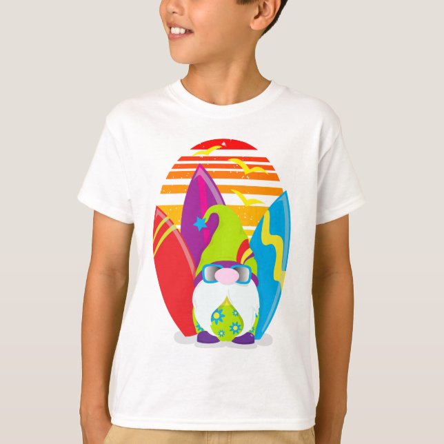 Summer Beach Surfing Gnome T Shirt (Framsida)