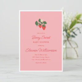 Summer Berry Sweet Strawberry Pink Baby Shower Inbjudningar