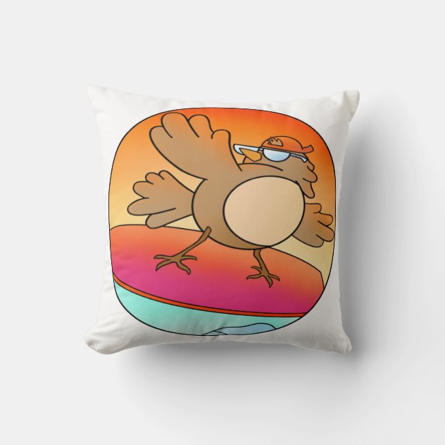 Summer Bird Surfer Kudde (Framsida)