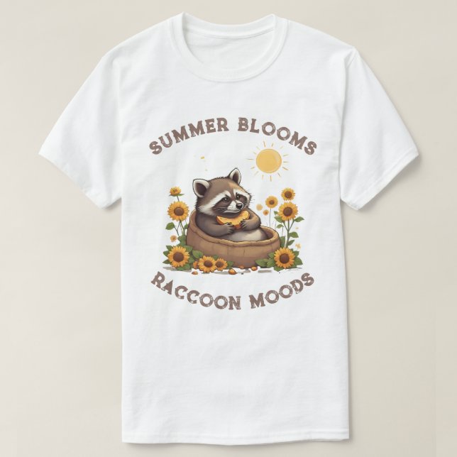Summer Blooms Raccoon Moods T Shirt (Design framsida)