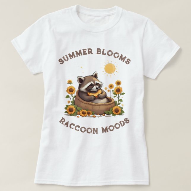 Summer Blooms Raccoon Moods T Shirt (Design framsida)