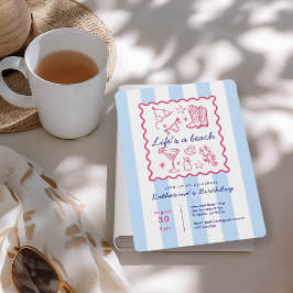 Summer Blue Stripes Beach Life Birthday Party Inbjudningar