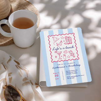 Summer Blue Stripes Beach Life Birthday Party  Inbjudningar