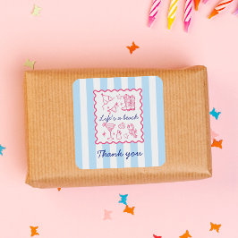 Summer Blue Stripes Life's a Beach Thank You Fyrkantigt Klistermärke