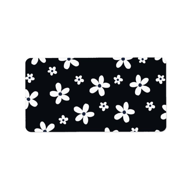 Summer Boho Black White Daisy Flowers Adressetikett (Framsidan)