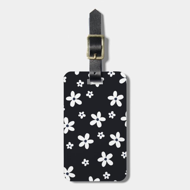 Summer Boho Black White Daisy Flowers Bagagebricka (Vertikal Framsida)
