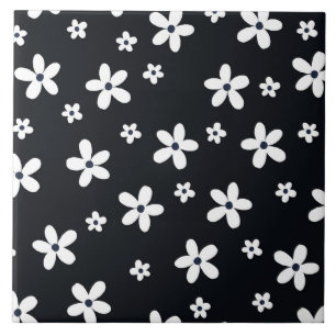 Summer Boho Black White Daisy Flowers Kakelplatta