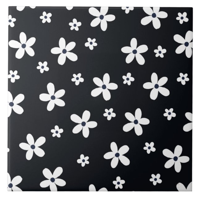 Summer Boho Black White Daisy Flowers Kakelplatta (Framsidan)