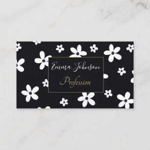 Summer Boho Black White Daisy Flowers Visitkort