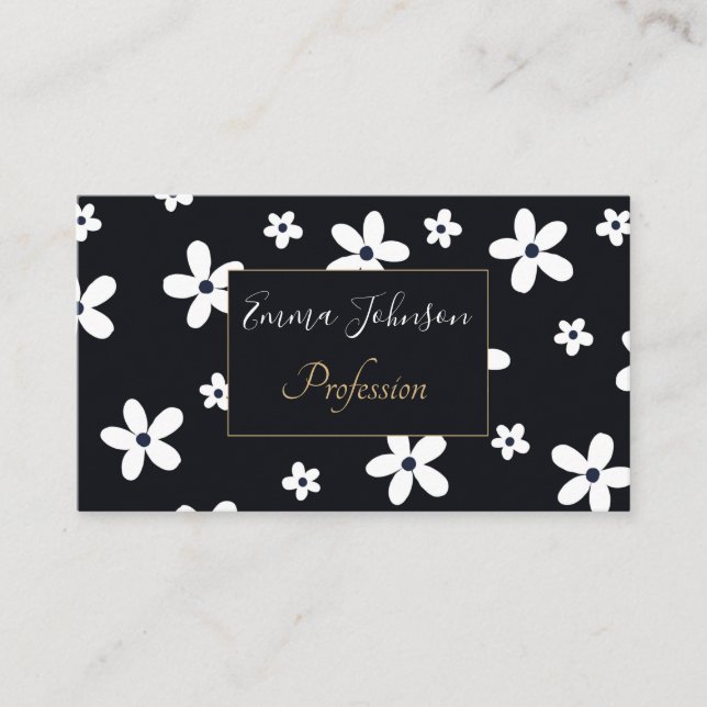 Summer Boho Black White Daisy Flowers Visitkort (Framsida)