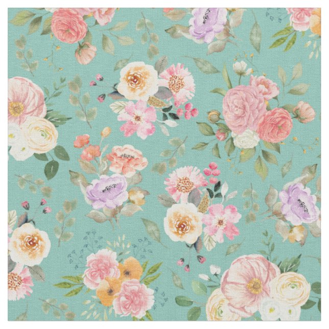 Summer Boho Blommigt om Grönt Tyg (Närbild)