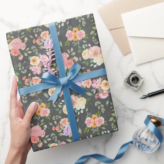 Summer Boho Blommigt om Mörk Grått Presentpapper (Gifting)