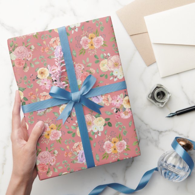 Summer Boho Blommigt på Tulip Rosa Presentpapper (Gifting)