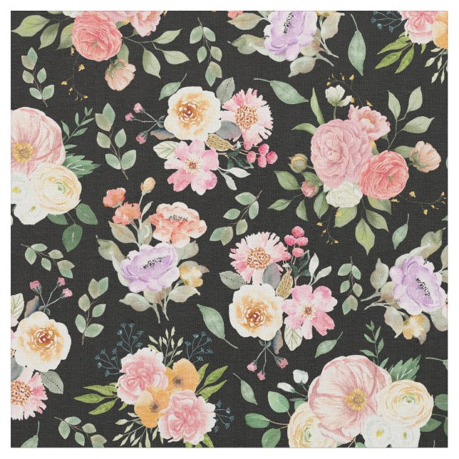Summer Boho-Blommigten på Black Tyg (Närbild)