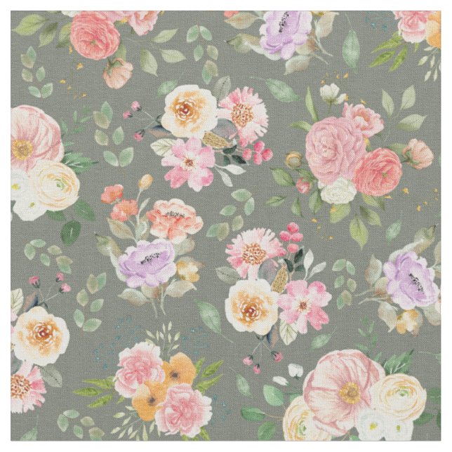 Summer Boho-Blommigten på Grått Tyg (Närbild)