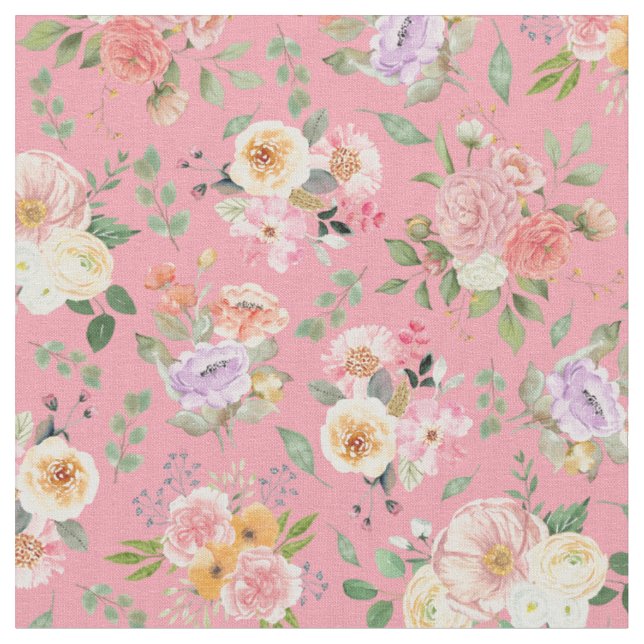 Summer Boho-Blommigten på Ro Rosa Tyg (Närbild)