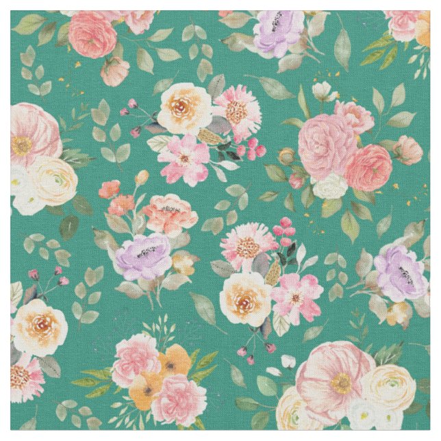Summer Boho-Blommigten på Tropical Grönt Tyg (Närbild)