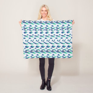 Summer Boho Blue Greenery Botanical Löv Fleecefilt