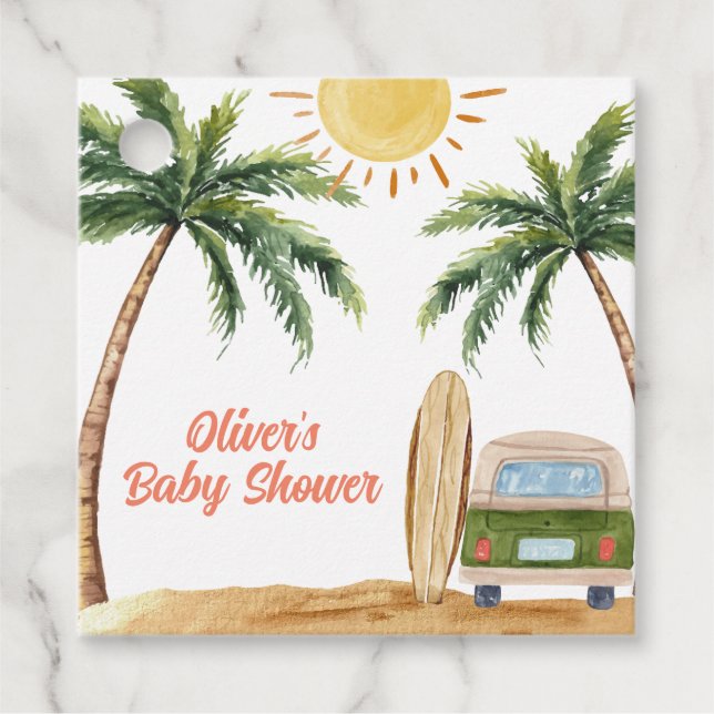 Summer Boho Surfa Beach Van Baby Shower Gåvor Etiketter (Framsida)