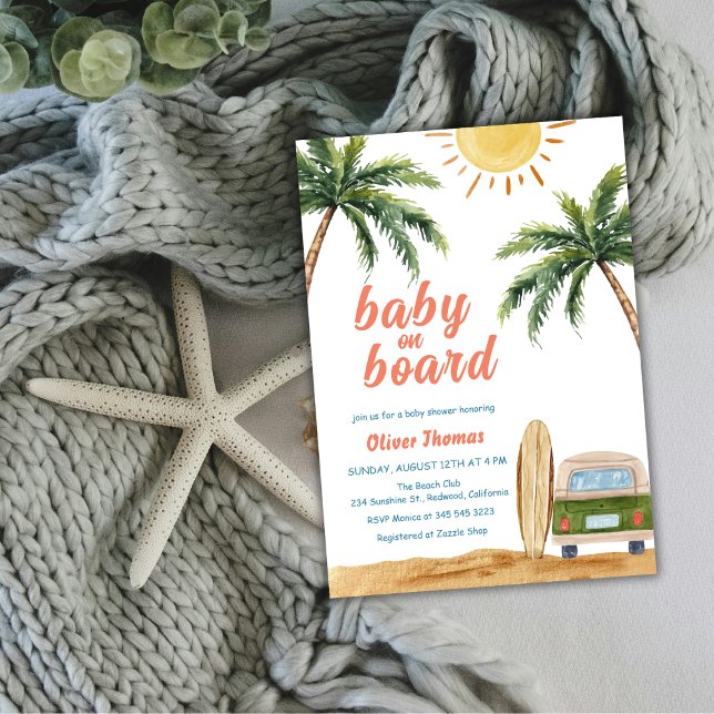 Summer Boho Surfa Beach Van Baby Shower Inbjudningar (Summer Boho Surf Beach Van Baby Shower Invitation)