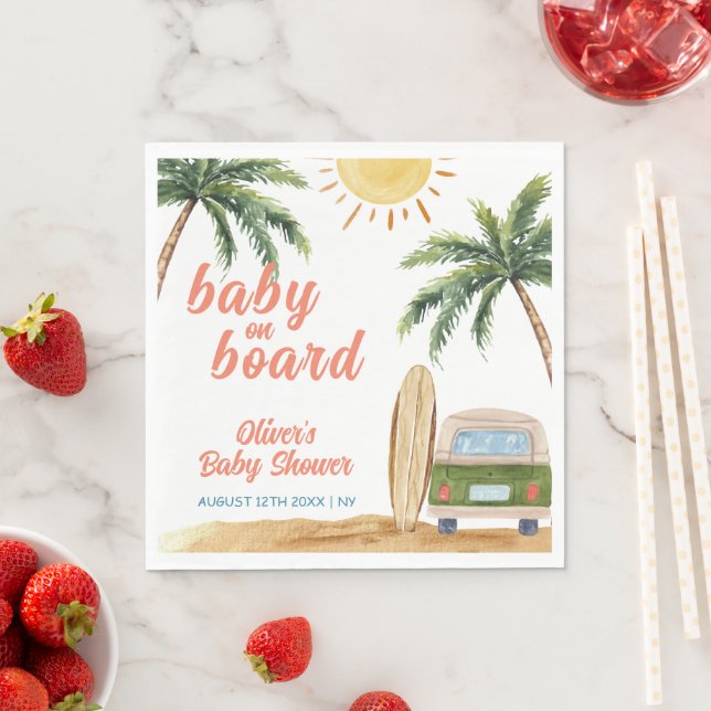 Summer Boho Surfa Beach Van Baby Shower Pappersservett (Insitu)