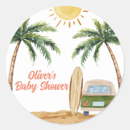 Summer Boho Surfa Beach Van Baby Shower Runt Klistermärke
