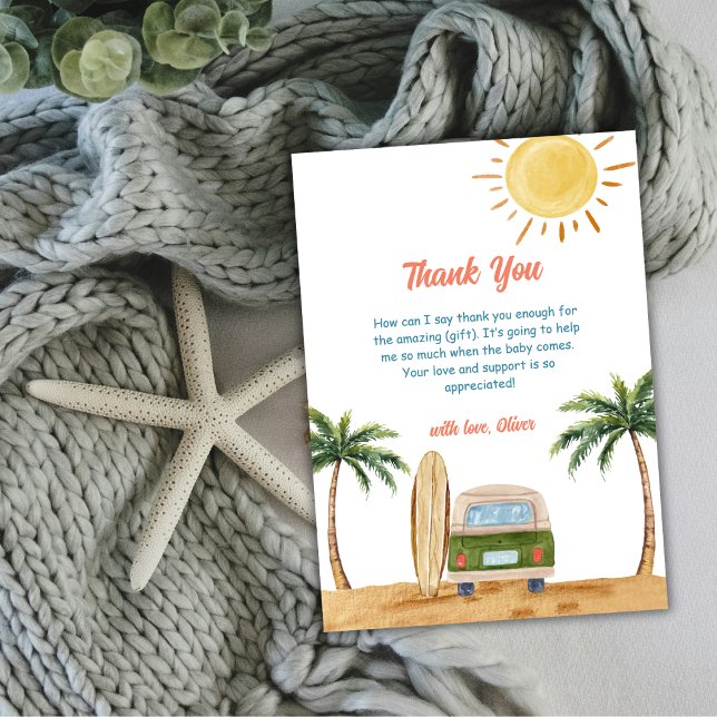 Summer Boho Surfa Beach Van Baby Shower Tack Kort (Summer Boho Surf Beach Van Baby Shower Thank You Card)