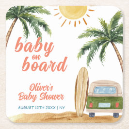 Summer Boho Surfa Beach Van Baby Shower Underlägg Papper Kvadrat