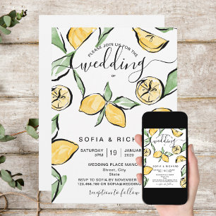 Summer Boho Watercolor Lemon Citrus Greenery Inbjudningar