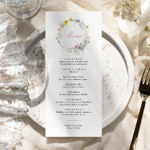 Summer Boho Wildblommu Bröllop Menu Meny