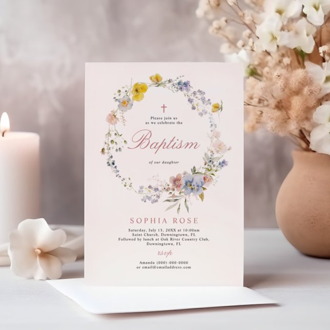 Summer Boho Wildflowers Baptism Invitation Inbjudningar (Skapare uppladdad)