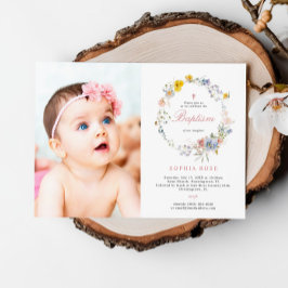 Summer Boho Wildflowers Photo Baptism Invitation Inbjudningar