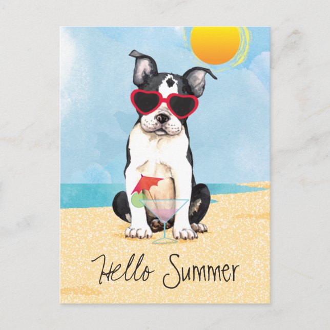 Summer Boston Terrier Vykort (Framsida)