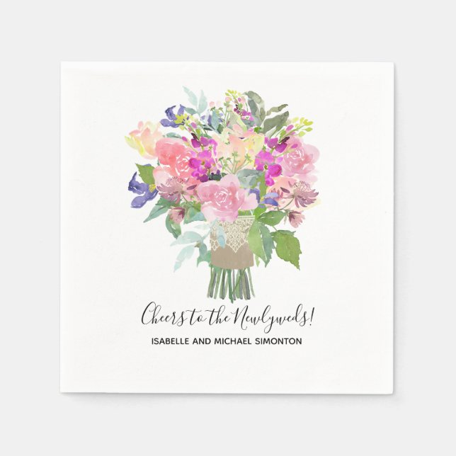 Summer Bouquet Cheers till Newlyweds-Anpassningsba Pappersservett (Framsidan)