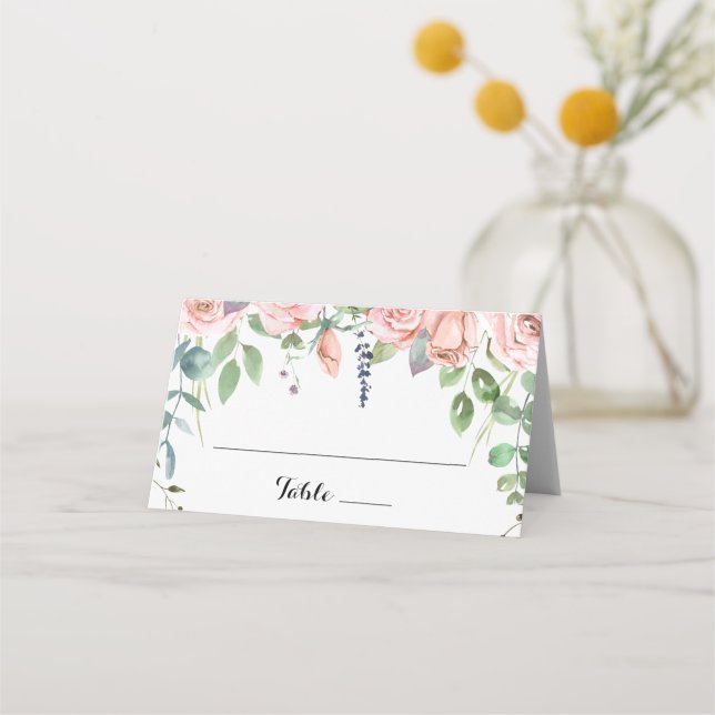 Summer Breeze Blommigt Calligraphy Bröllop Placeringskort (Framsida)