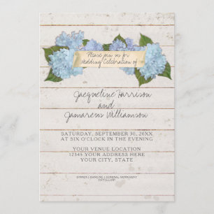 Summer Bröllop BOHO Shiplap Wooden Board Hydrangea Inbjudningar