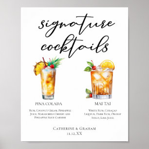 Summer Bröllop Namnteckning Cocktails Menu Poster
