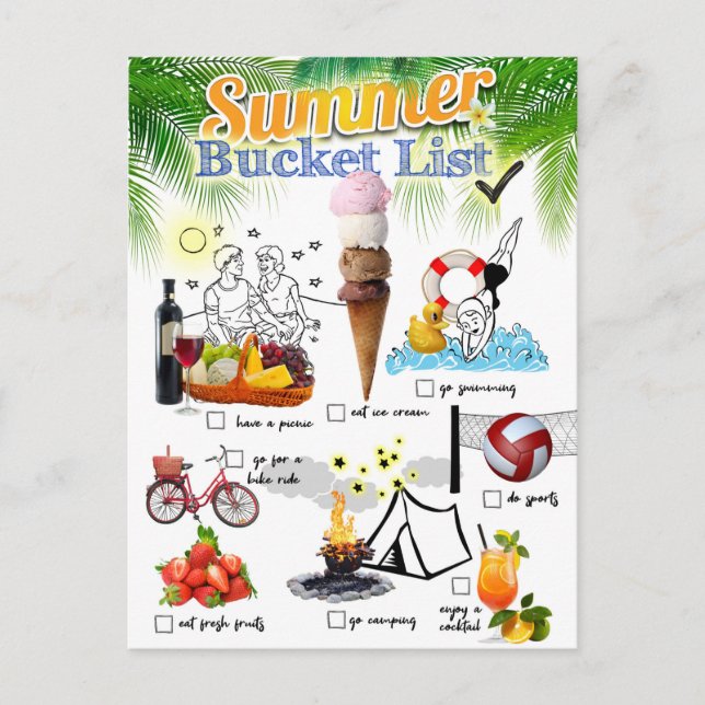 Summer Bucket List Vykort (Framsida)