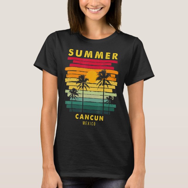 Summer Cancun Mexico Beach Sunset Retro T Shirt (Framsida)