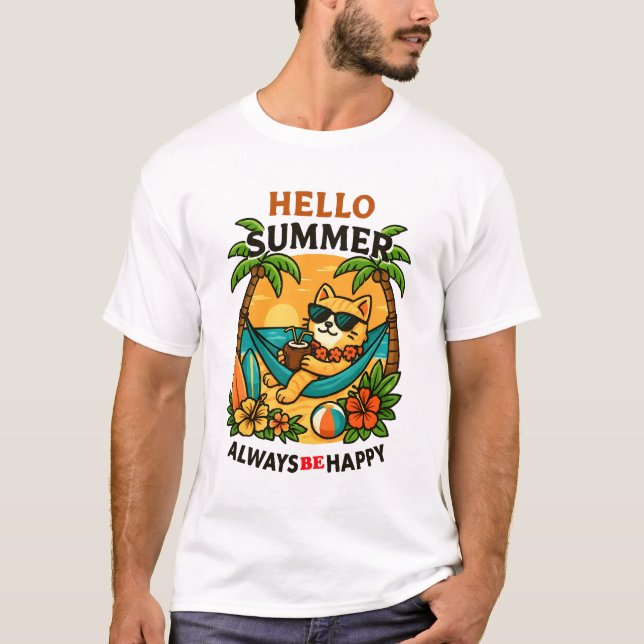 Summer Cat Vibes T Shirt (Framsida)