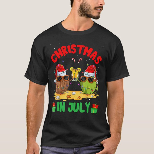 Summer Christmas in July Coconut Wearing Sunglass  T Shirt (Framsida)
