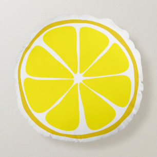 Summer Citrus Lemon Round Pillow Rund Kudde