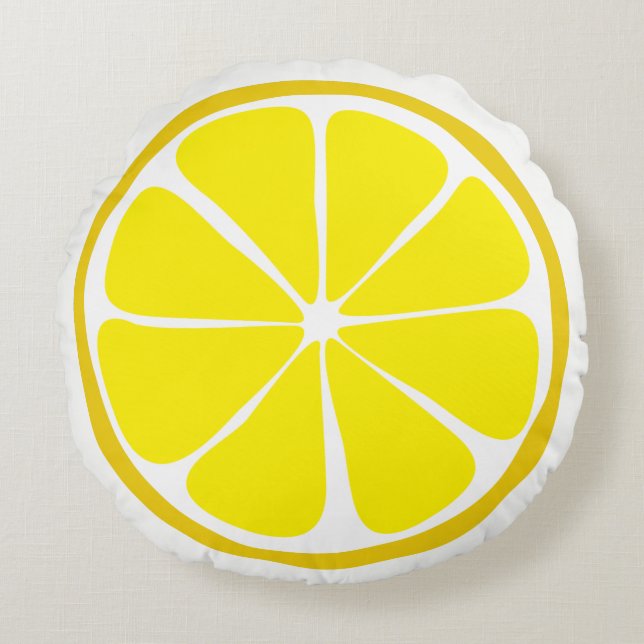 Summer Citrus Lemon Round Pillow Rund Kudde (Framsidan)