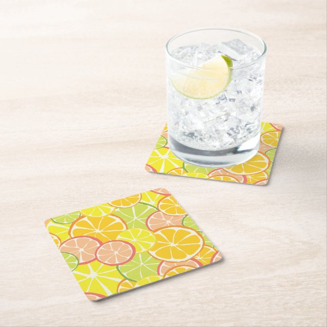 Summer Citrus Slice Underlägg Papper Kvadrat (Insitu)